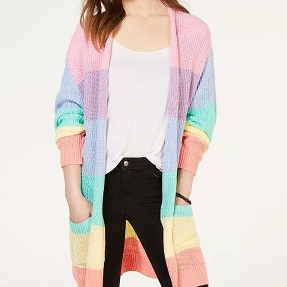 Ultra Flirt Sweaters - Ultra Flirt Medium Pastel Color Block Long Knit Cardigan